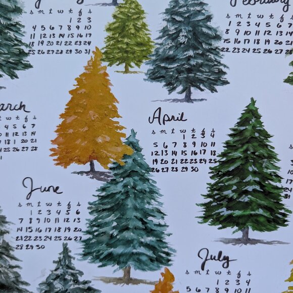 Forest Watercolor Calendar 2026: Retro Pine Tree Art Print 17.5x10.5 - Picture 4 of 6